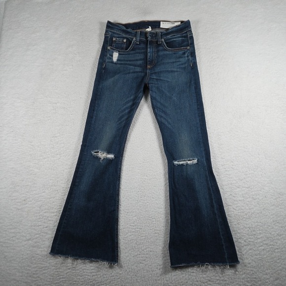 Rag & bone 10 inch crop flare blue frayed hem jeans size 26 Wiskerd Bell Bottom - Picture 1 of 13